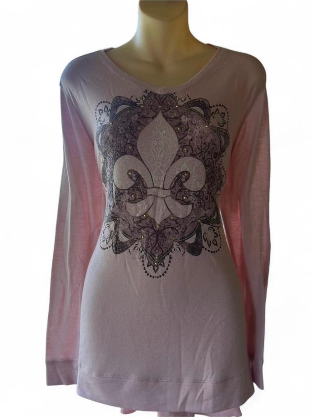 EST 1946 Pink Fleur De Lis Rhinestone Sweatshirt Top Size Large Y2K Soft Girl